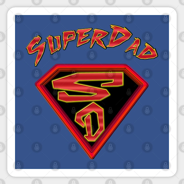 SuperDad - Happy Fathers Day Gifts - Super Dad Badge - Red and Yellow Sticker by CDC Gold Designs